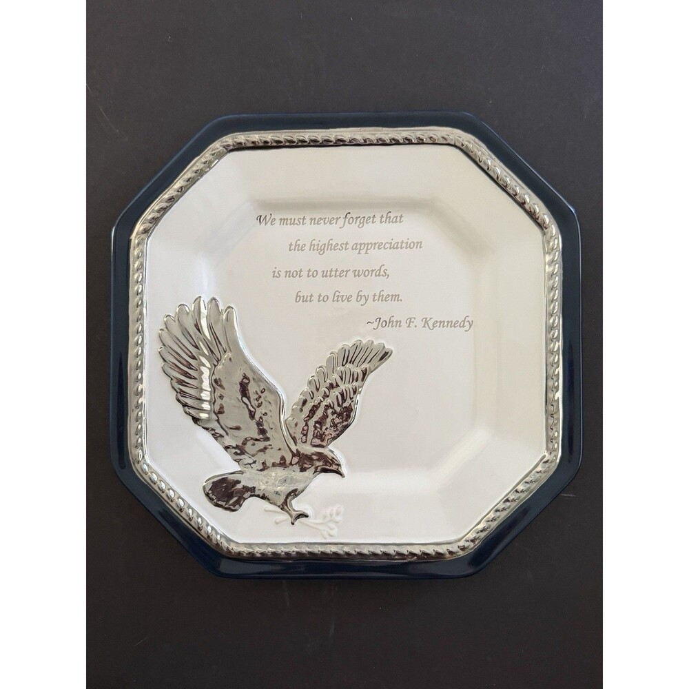 JFK John F Kennedy Ceramic Commemorative Quote Plate Eagle American Heritage 11"